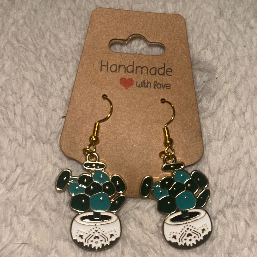 Handmade Cactus Earrings with Gold Accents